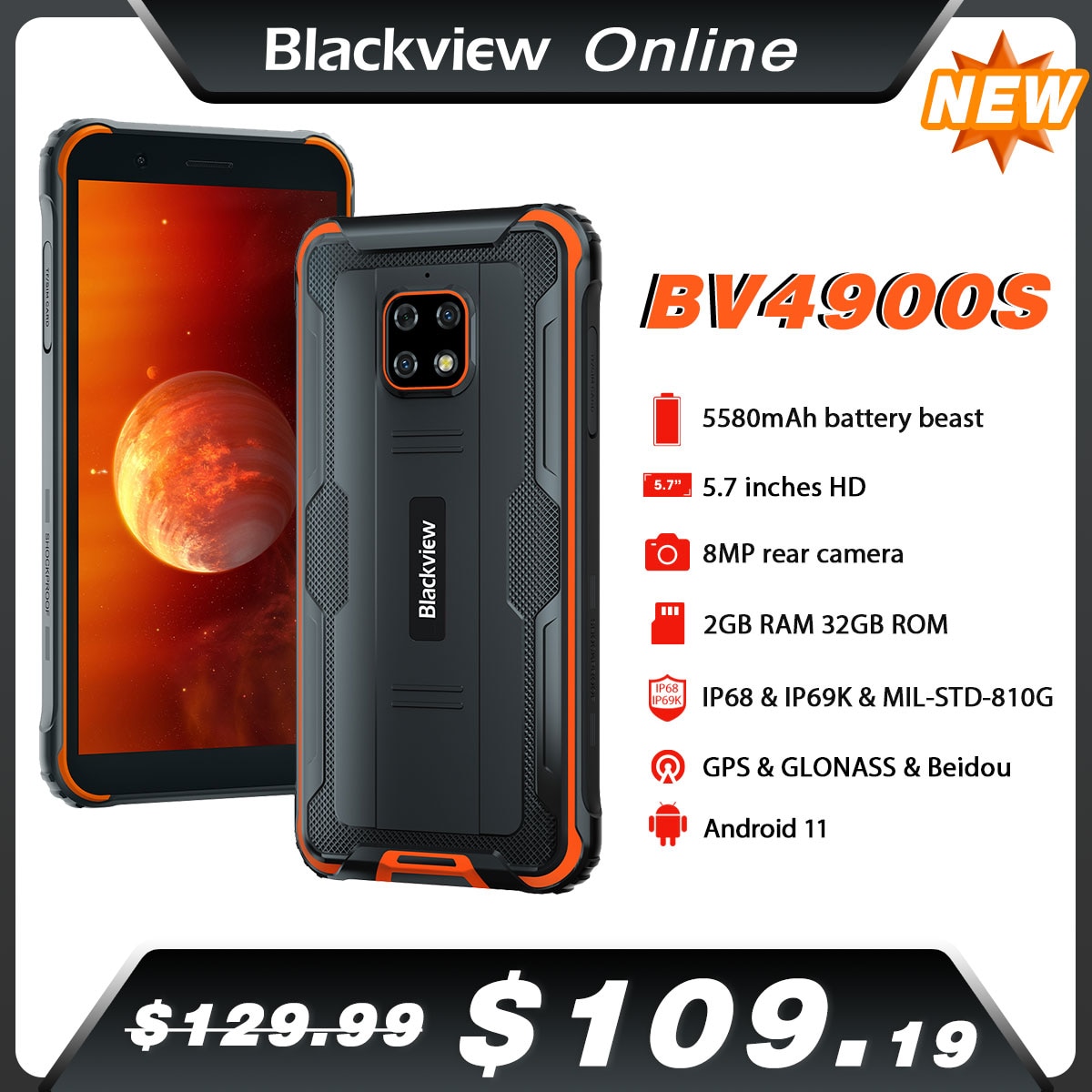 Blackview-BV4900s ޴, 5580mah, IP68 , ȵ..